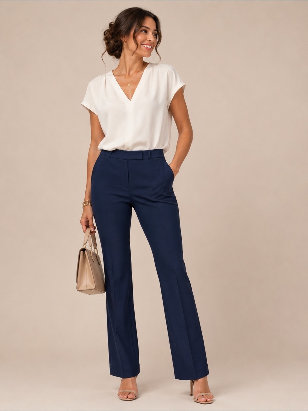 White House Black Market Women’s 6P Perfect Form Flare Leg Dress Pants Navy Blue